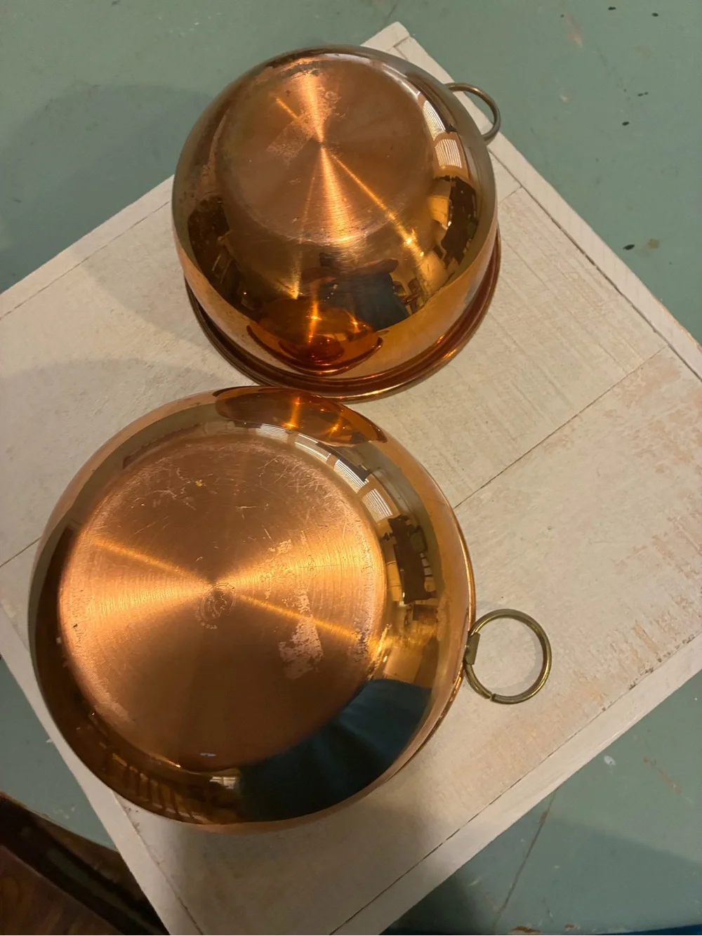 Copper Serving Bowls with Ring Handles - Set of 2